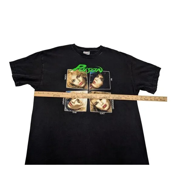 Vintage Poison Shirt XL Black Look What The Cat Dragged In Band Tee 2003 - Picture 11 of 12